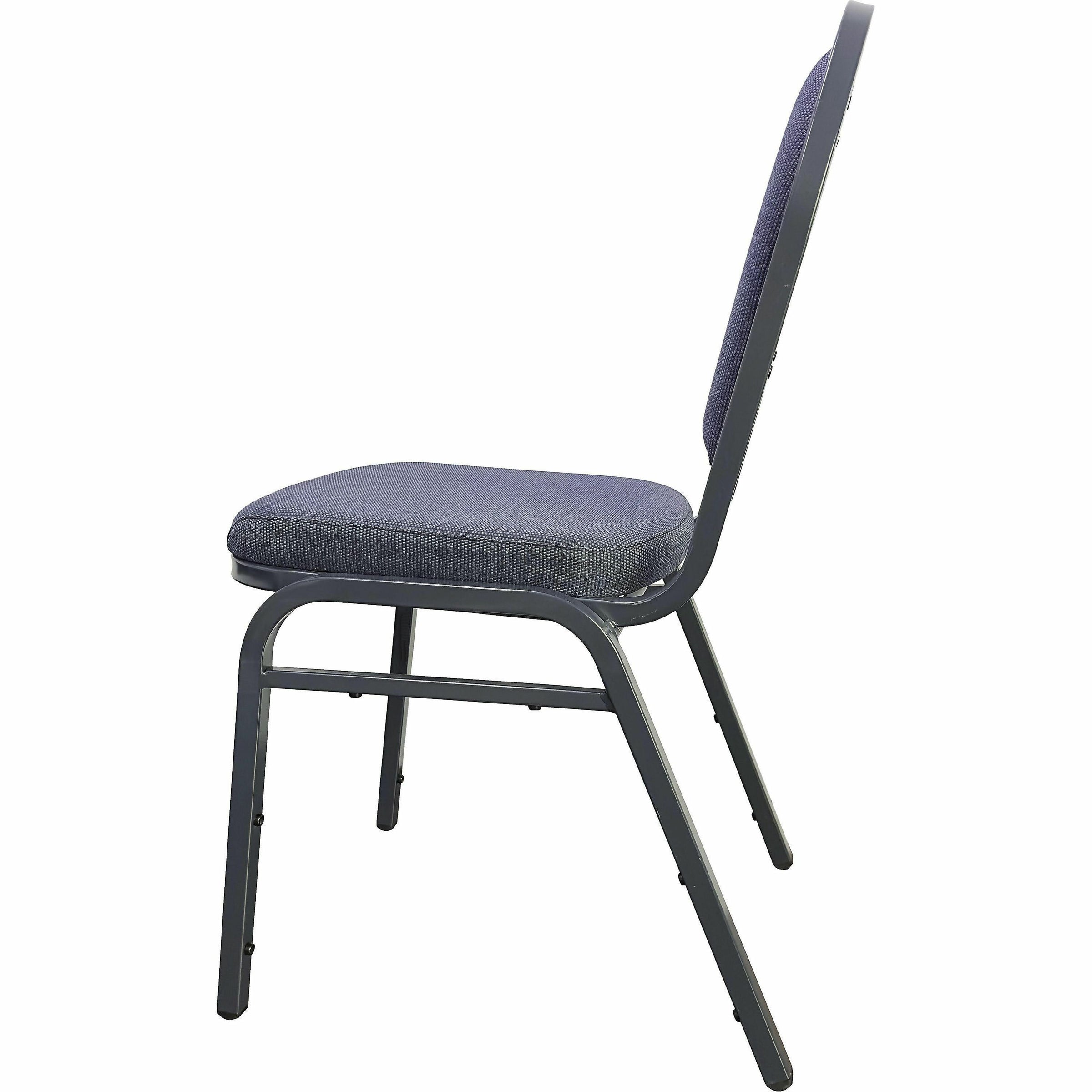 Lorell Round-Back Upholstered Stack Chairs - Blueberry, Black Fabric Seat - Charcoal Steel Frame - Blue, Black - 4 / Carton - 