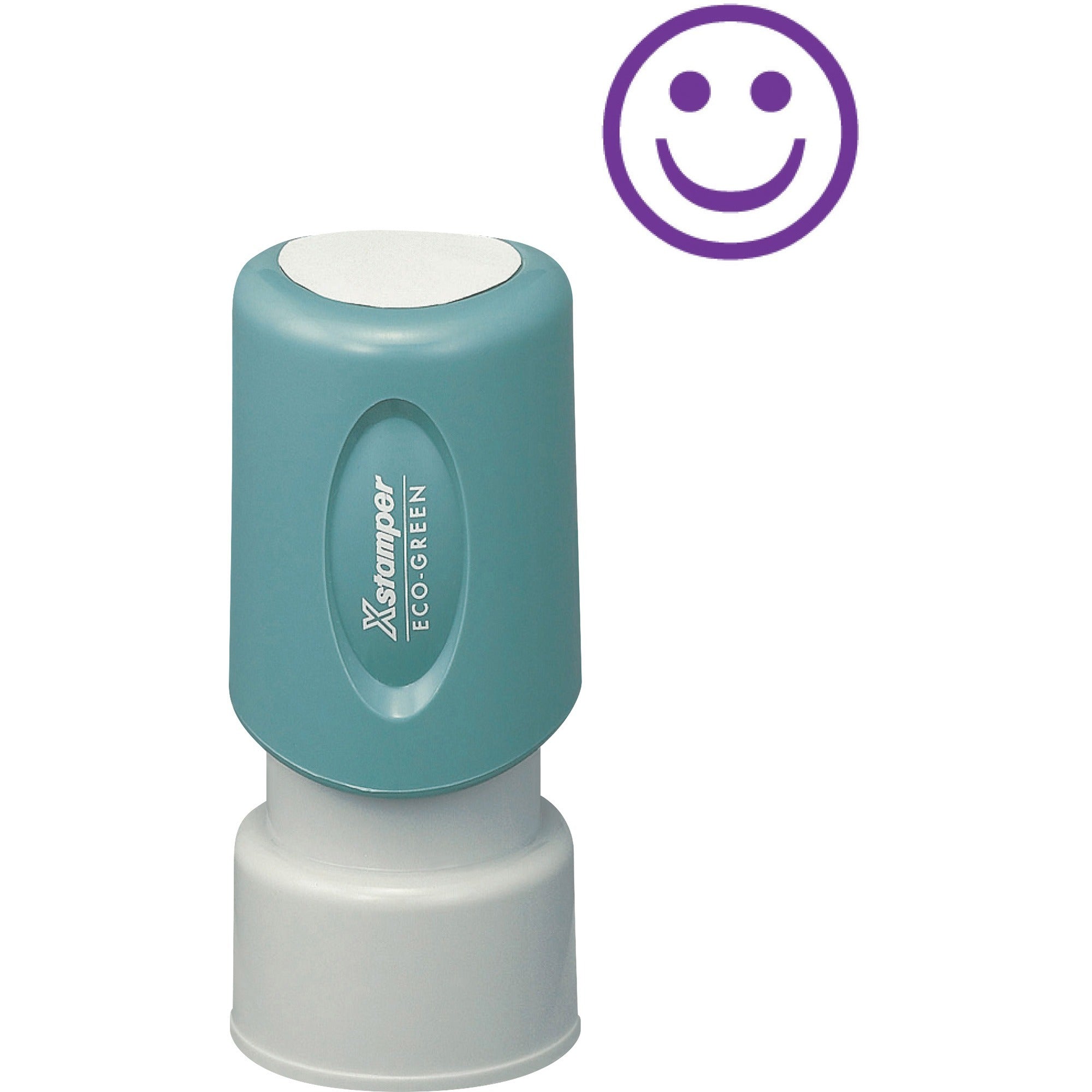 Xstamper Pre-Inked Specialty Smiley Face Stamp - Message/Design Stamp - "GOOD" - 0.63" Impression Diameter - 100000 Impression(s) - Blue - Recycled - 1 Each - 