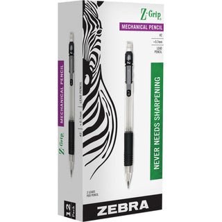 Z-Grip Mechanical Pencil, 0.7 mm, HB (#2), Black Lead, Clear/Black Barrel, Dozen
