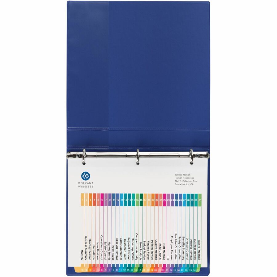 Customizable TOC Ready Index Multicolor Tab Dividers, 31-Tab, 1 to 31, 11 x 8.5, White, Traditional Color Tabs, 1 Set