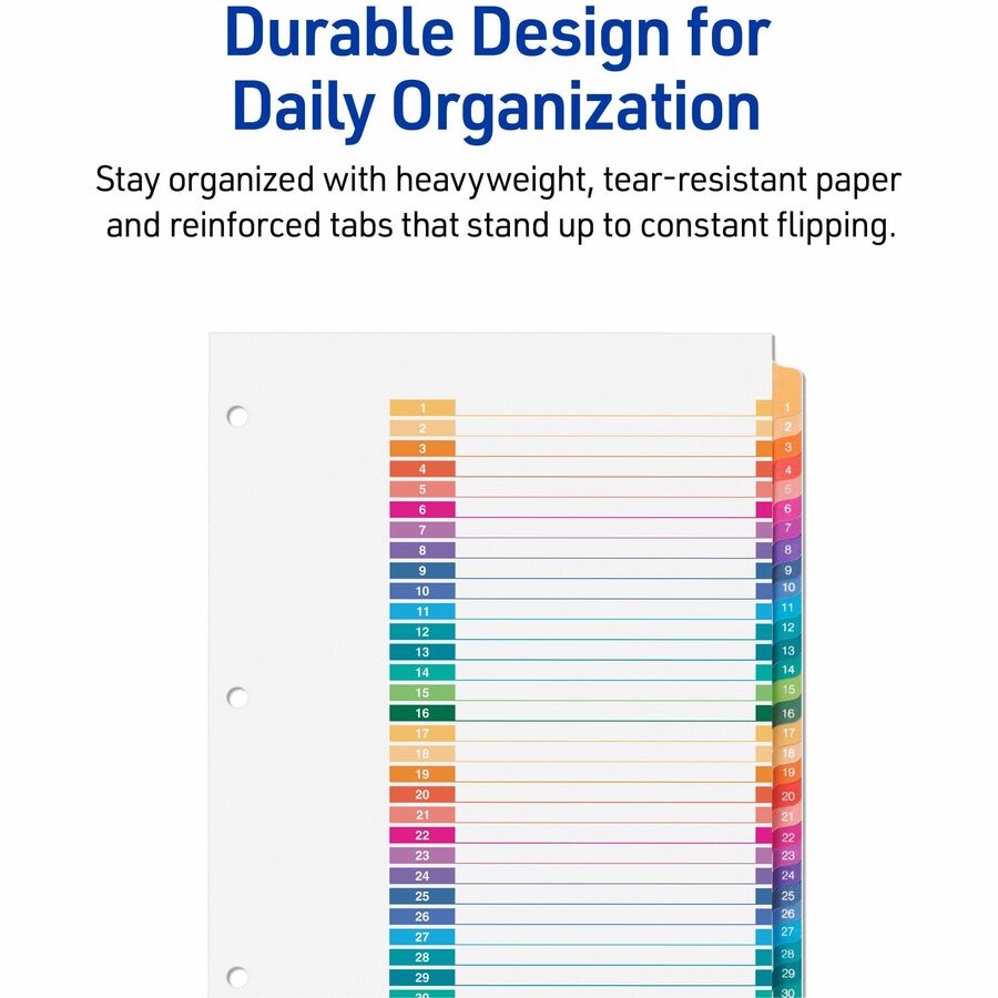 Customizable TOC Ready Index Multicolor Tab Dividers, 31-Tab, 1 to 31, 11 x 8.5, White, Traditional Color Tabs, 1 Set