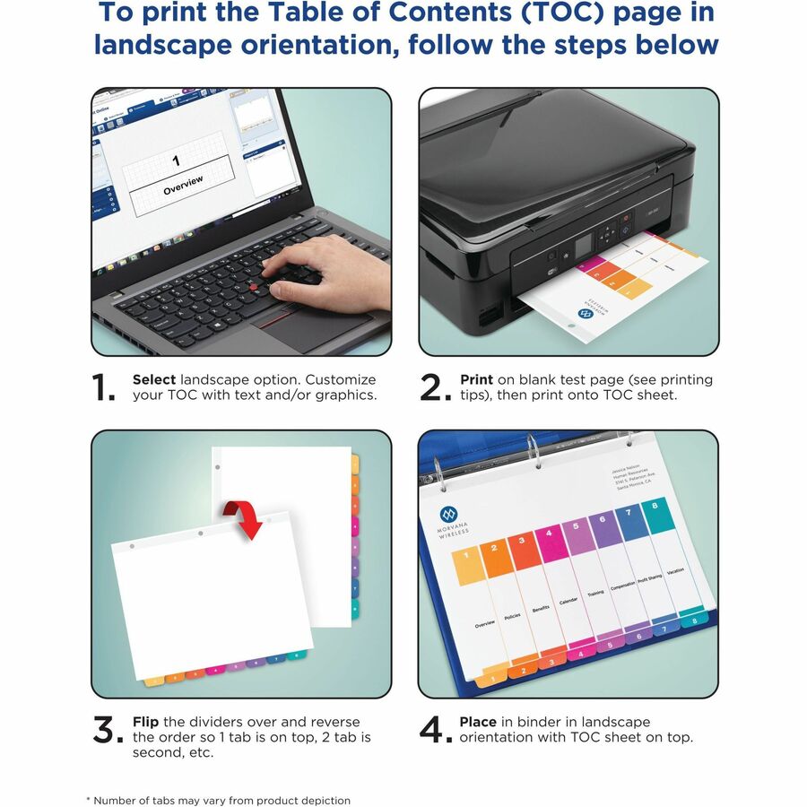 Customizable TOC Ready Index Multicolor Tab Dividers, 31-Tab, 1 to 31, 11 x 8.5, White, Traditional Color Tabs, 1 Set