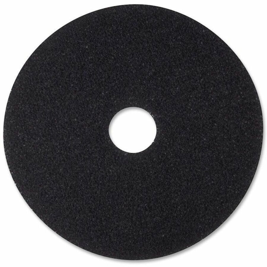 3M Black Stripping Pads - 5/Carton - Round x 17" Diameter - Stripping, Floor - Hard, Concrete Floor - 175 rpm to 600 rpm Speed Supported - Textured, Adhesive, Durable, Abrasive, Dirt Remover - Nylon, Polyester Fiber - Black - 