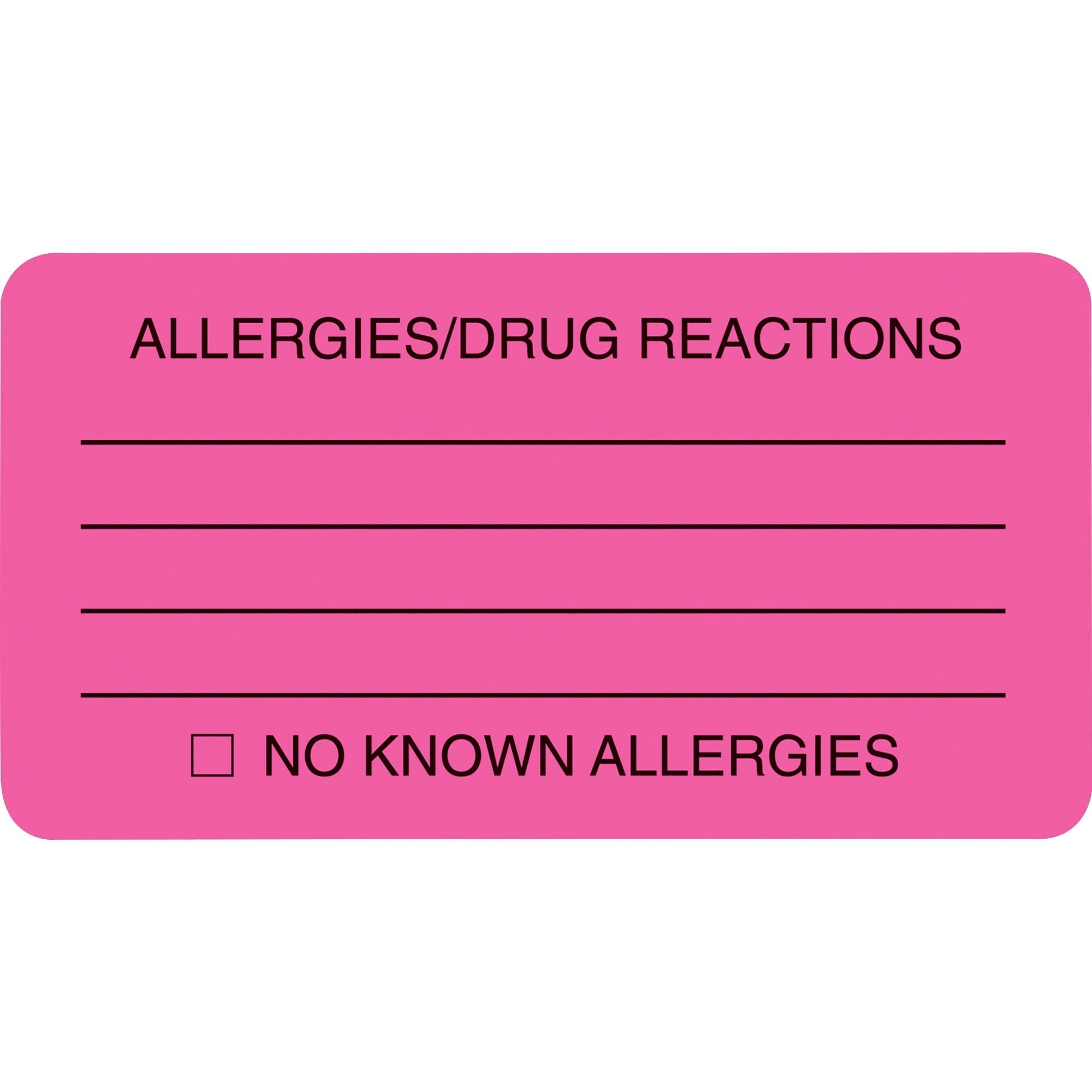 Tabbies ALLERY/DRUG REACTIONS Alert Labels - 3 1/4" Width x 1 3/4" Length - Pink - 250 / Roll - 