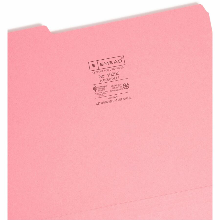 Smead Interior Folders - Letter - 8 1/2" x 11" Sheet Size - 3/4" Expansion - 1/3 Tab Cut - Assorted Position Tab Location - 11 pt. Folder Thickness - Aqua, Black, Dark Pink, Gray, Purple - 100 / Box