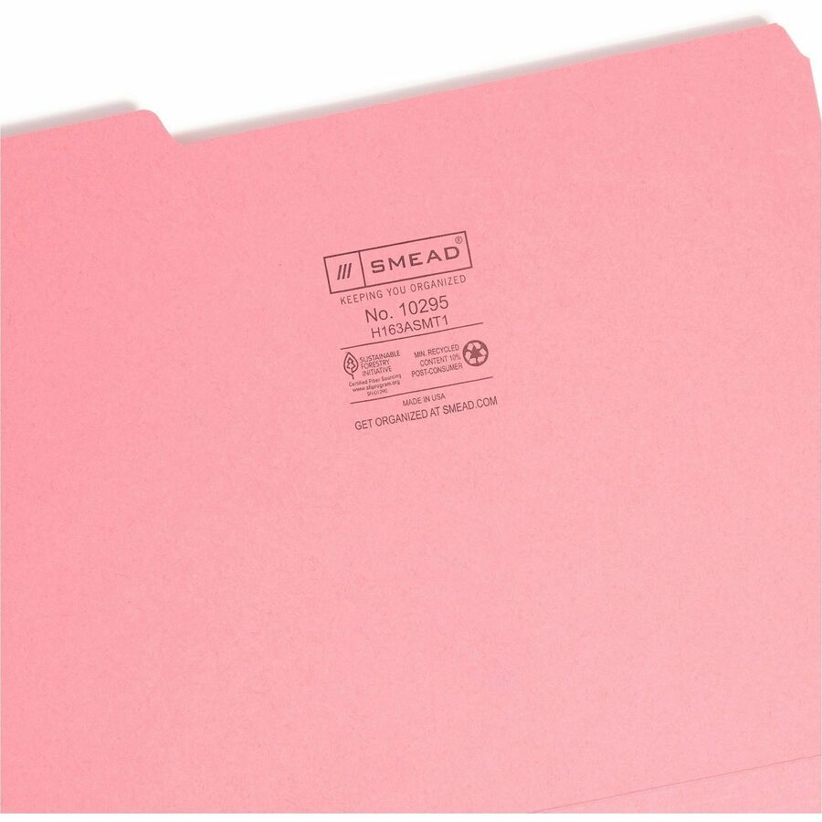 Smead Interior Folders - Letter - 8 1/2" x 11" Sheet Size - 3/4" Expansion - 1/3 Tab Cut - Assorted Position Tab Location - 11 pt. Folder Thickness - Aqua, Black, Dark Pink, Gray, Purple - 100 / Box