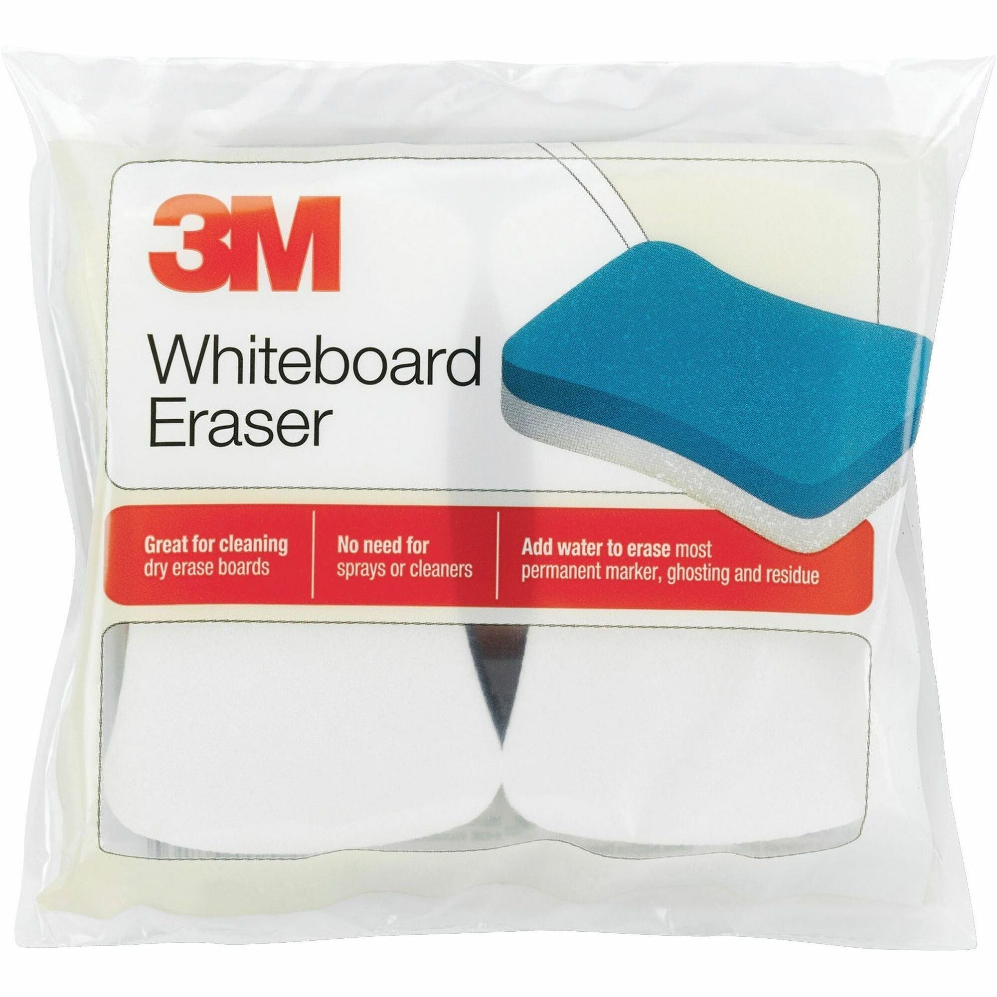 3M Whiteboard Erasers - White, Blue - 5" Width x 3" Height x - 2 / Pack - 
