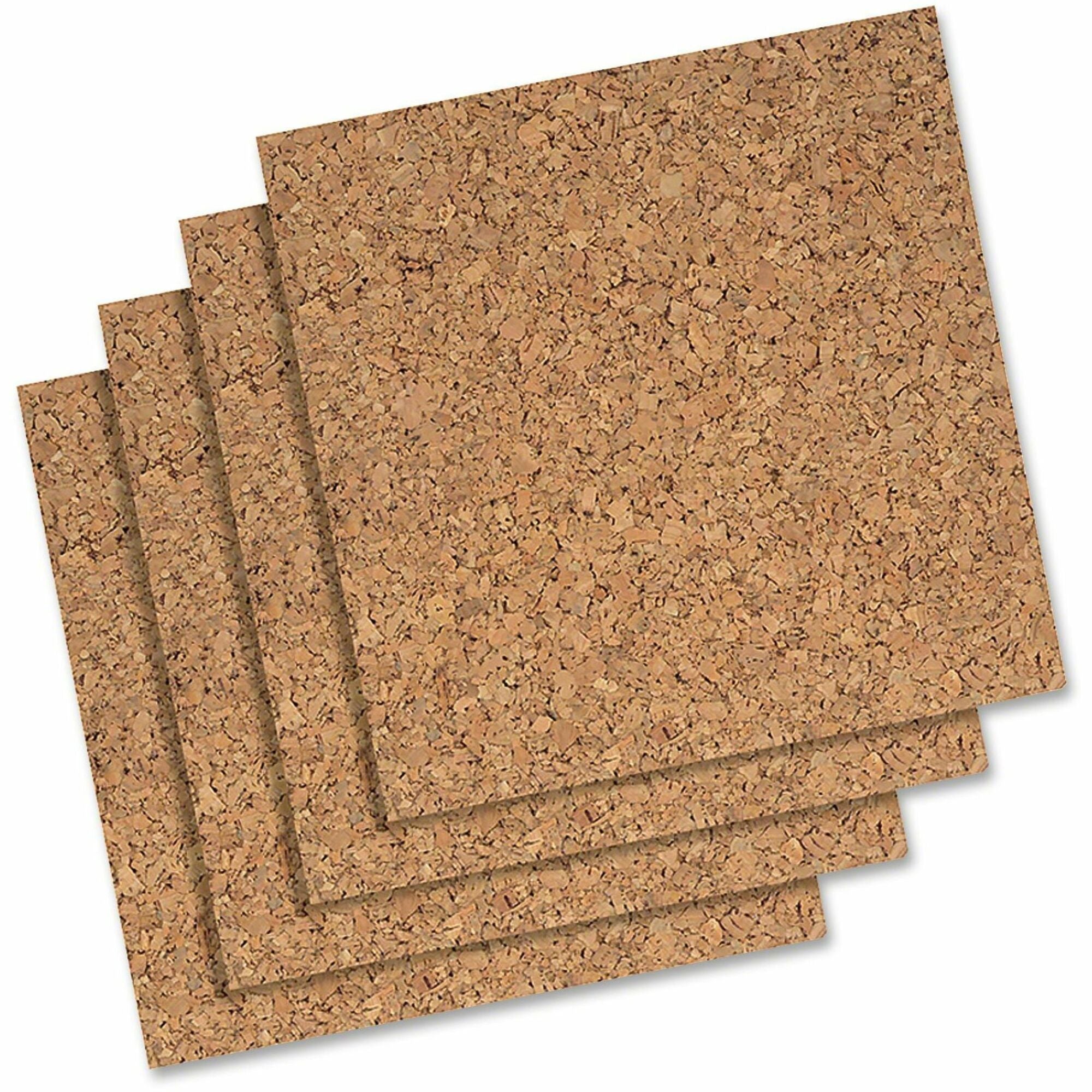 Quartet Frameless Modular Natural Cork Tiles - 12" Height x 12" Width - Brown Natural Cork Surface - Frameless, Durable, Self-healing - 4 / Pack - 
