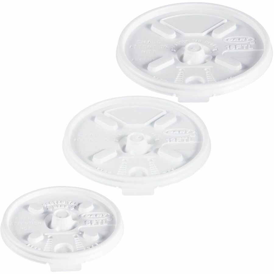 Dart Lift-n-Lock Coffee Cup White Lids - Round - Plastic - 10 / Carton - 100 Per Pack - White - 3