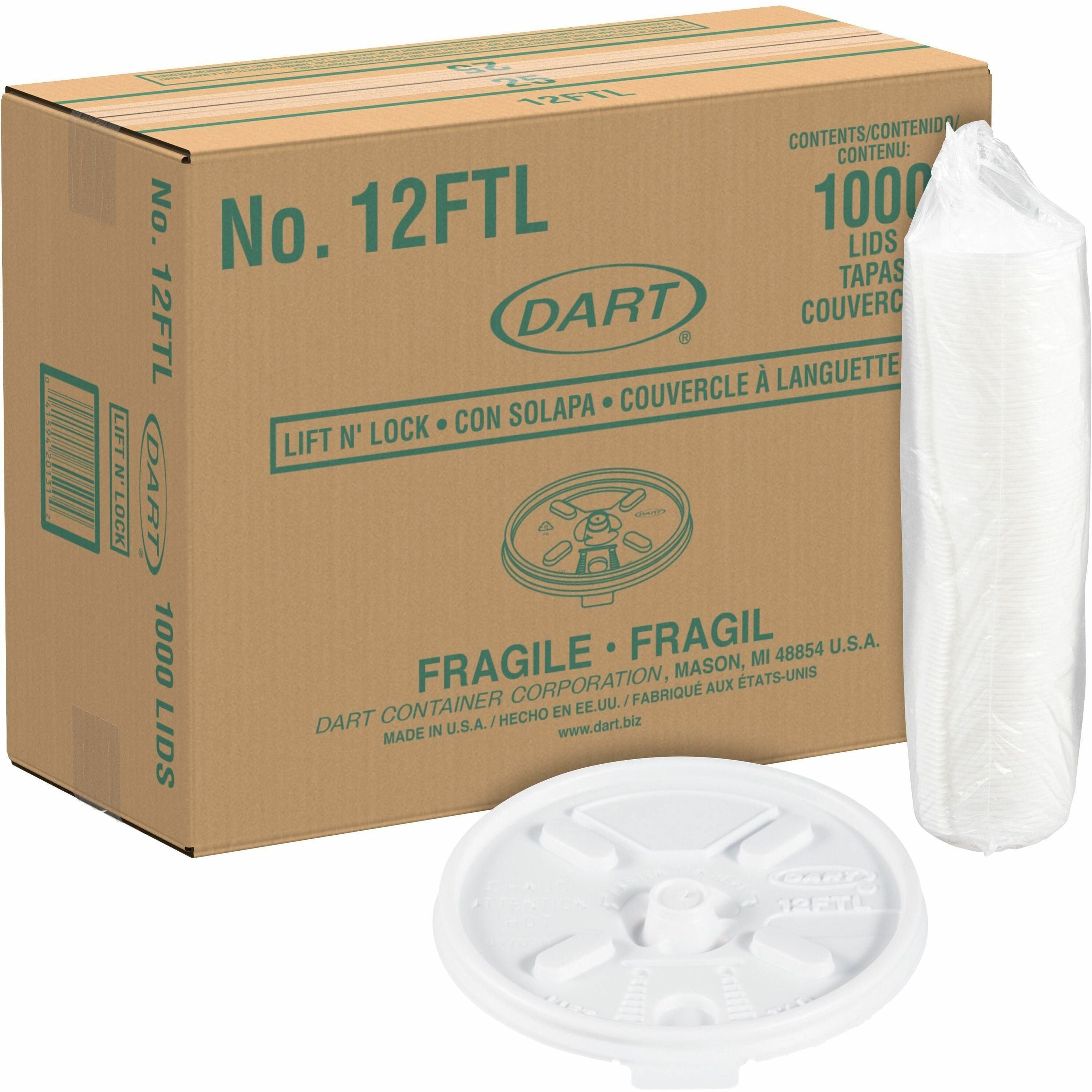 Dart Lift-n-Lock Coffee Cup White Lids - Round - Plastic - 10 / Carton - 100 Per Pack - White - 1