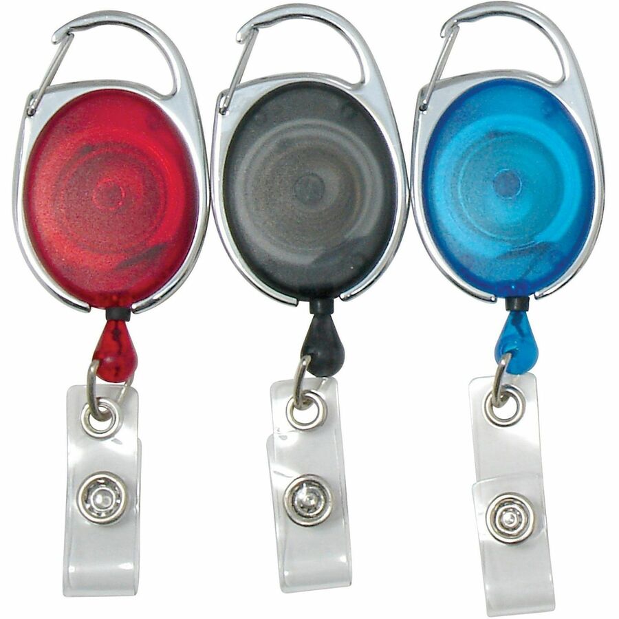 Quick Clip Card Reels, 30" Extension, Blue/Red/Smoke, 3/Pack