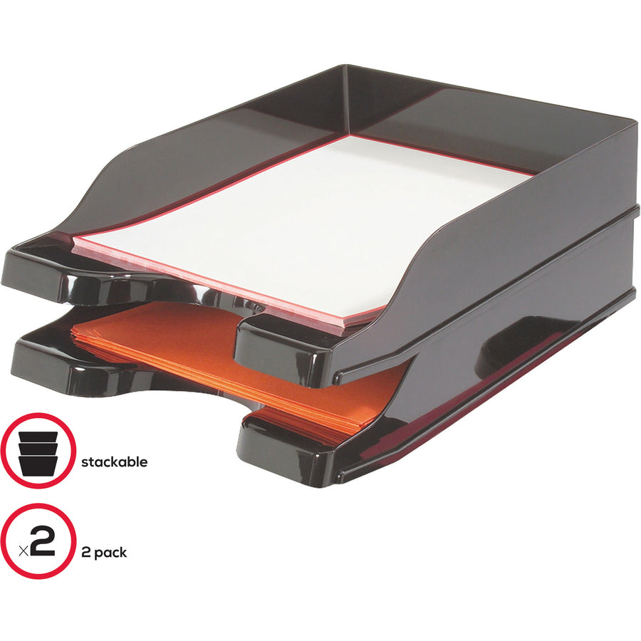 Docutray Multi-Directional Stacking Tray Set, 2 Sections, Letter to Legal Size Files, 10.13" x 13.63" x 2.5", Black, 2/Pack