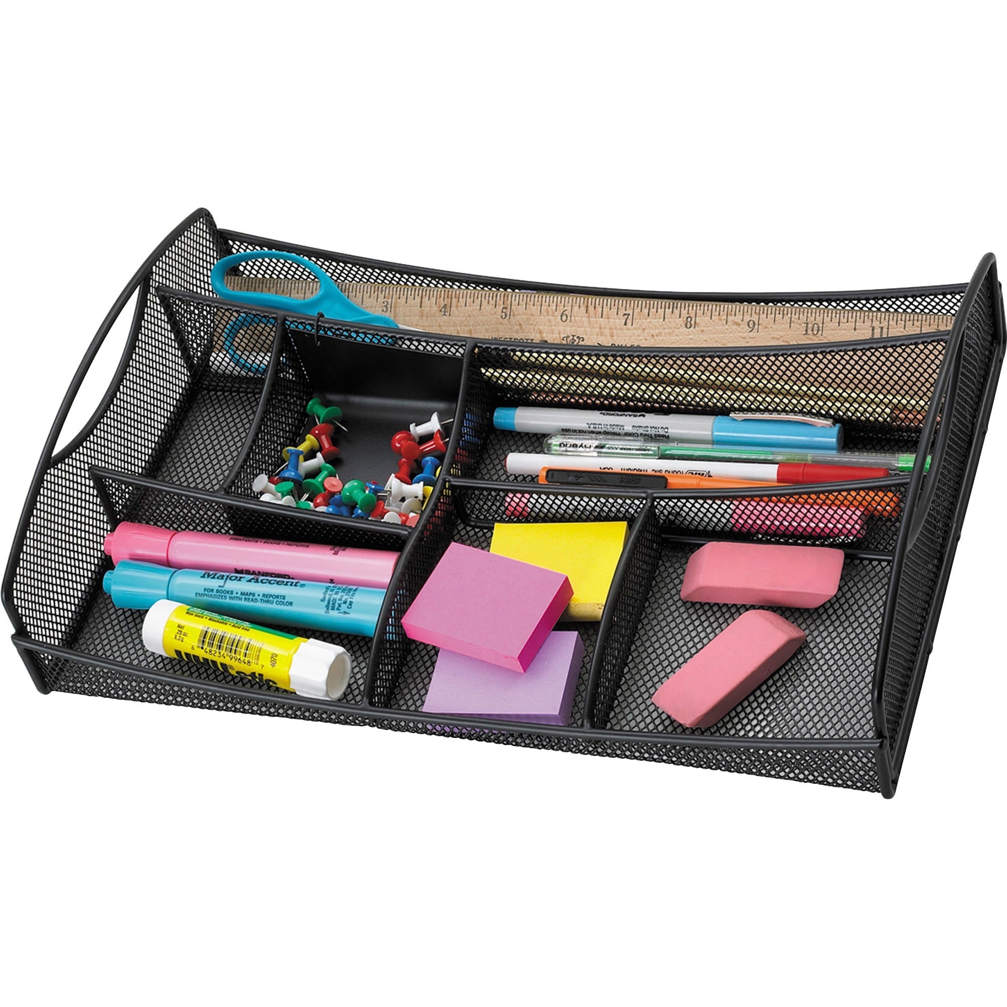 Onyx Mesh Drawer Organizer, Seven Compartments, 13 x 8.75 x 2.75, Steel, Black