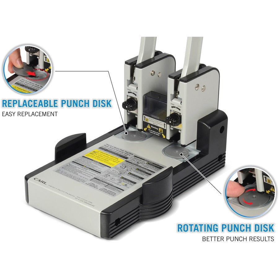 CARL XHC2100 Extra Heavy-duty Two Hole Punch - 2 Punch Head(s) - 100 Sheet of 20lb Paper - 1/4" Punch Size - Blue