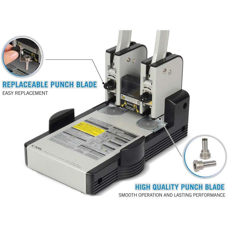 CARL XHC2100 Extra Heavy-duty Two Hole Punch - 2 Punch Head(s) - 100 Sheet of 20lb Paper - 1/4" Punch Size - Blue