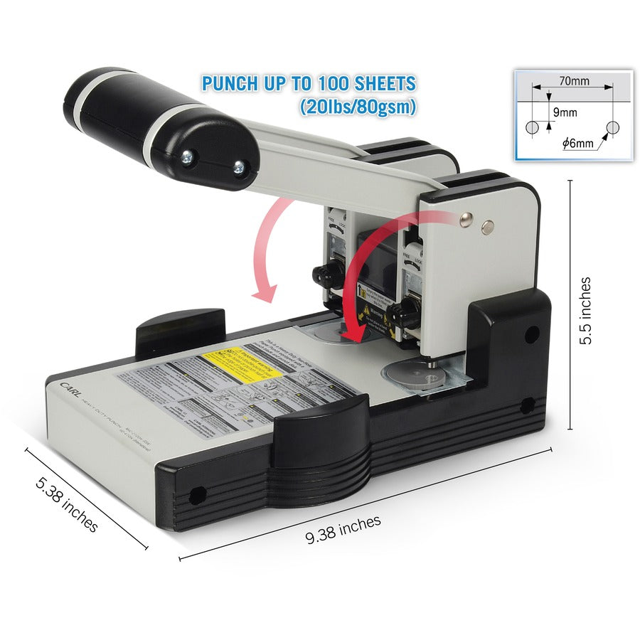 CARL XHC2100 Extra Heavy-duty Two Hole Punch - 2 Punch Head(s) - 100 Sheet of 20lb Paper - 1/4" Punch Size - Blue