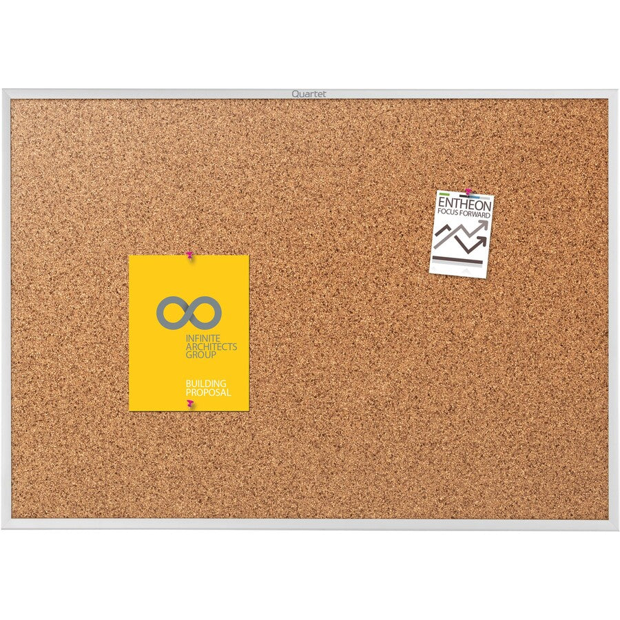 Quartet Classic Series Bulletin Board - 36" Height x 48" Width - Brown Natural Cork Surface - Heavy-gauge, Self-healing, Heavy Duty - Silver Aluminum Frame - 1 Each - 