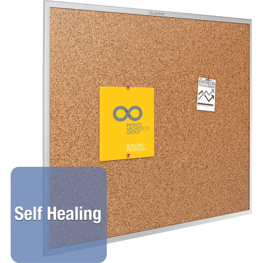 Quartet Classic Series Bulletin Board - 36" Height x 48" Width - Brown Natural Cork Surface - Heavy-gauge, Self-healing, Heavy Duty - Silver Aluminum Frame - 1 Each