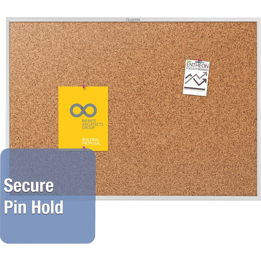 Quartet Classic Series Bulletin Board - 48" Height x 72" Width - Brown Natural Cork Surface - Heavy-gauge, Self-healing, Heavy Duty - Silver Aluminum Frame - 1 Each