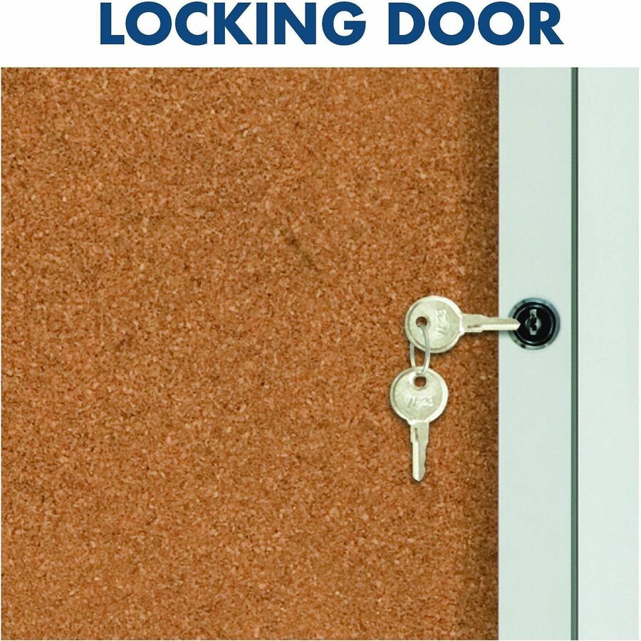 Enclosed Indoor Cork Bulletin Board with Three Hinged Doors, 72 x 36, Tan Surface, Silver Aluminum Frame