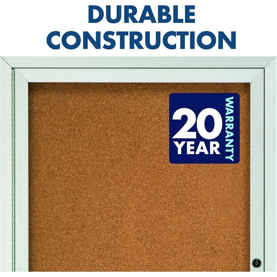 Enclosed Indoor Cork Bulletin Board with Three Hinged Doors, 72 x 36, Tan Surface, Silver Aluminum Frame