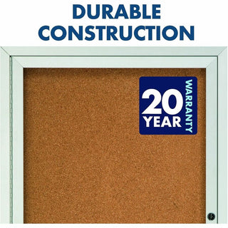 Enclosed Indoor Cork Bulletin Board with Three Hinged Doors, 72 x 36, Tan Surface, Silver Aluminum Frame