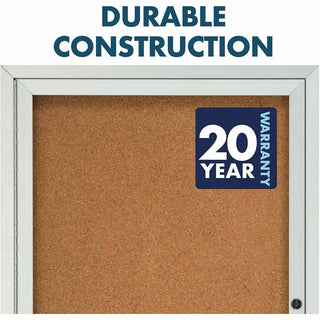 Enclosed Indoor Cork Bulletin Board with Three Hinged Doors, 72 x 48, Tan Surface, Silver Aluminum Frame