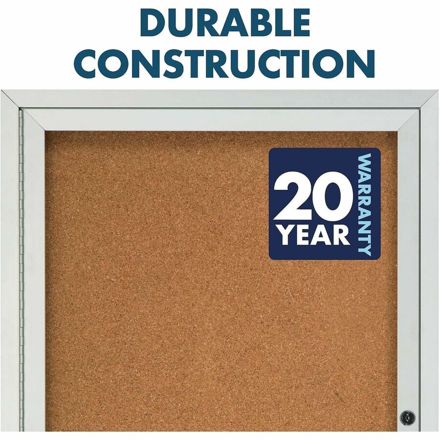 Enclosed Indoor Cork Bulletin Board with Three Hinged Doors, 72 x 48, Tan Surface, Silver Aluminum Frame