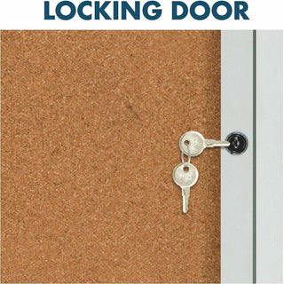 Enclosed Indoor Cork Bulletin Board with Three Hinged Doors, 72 x 48, Tan Surface, Silver Aluminum Frame
