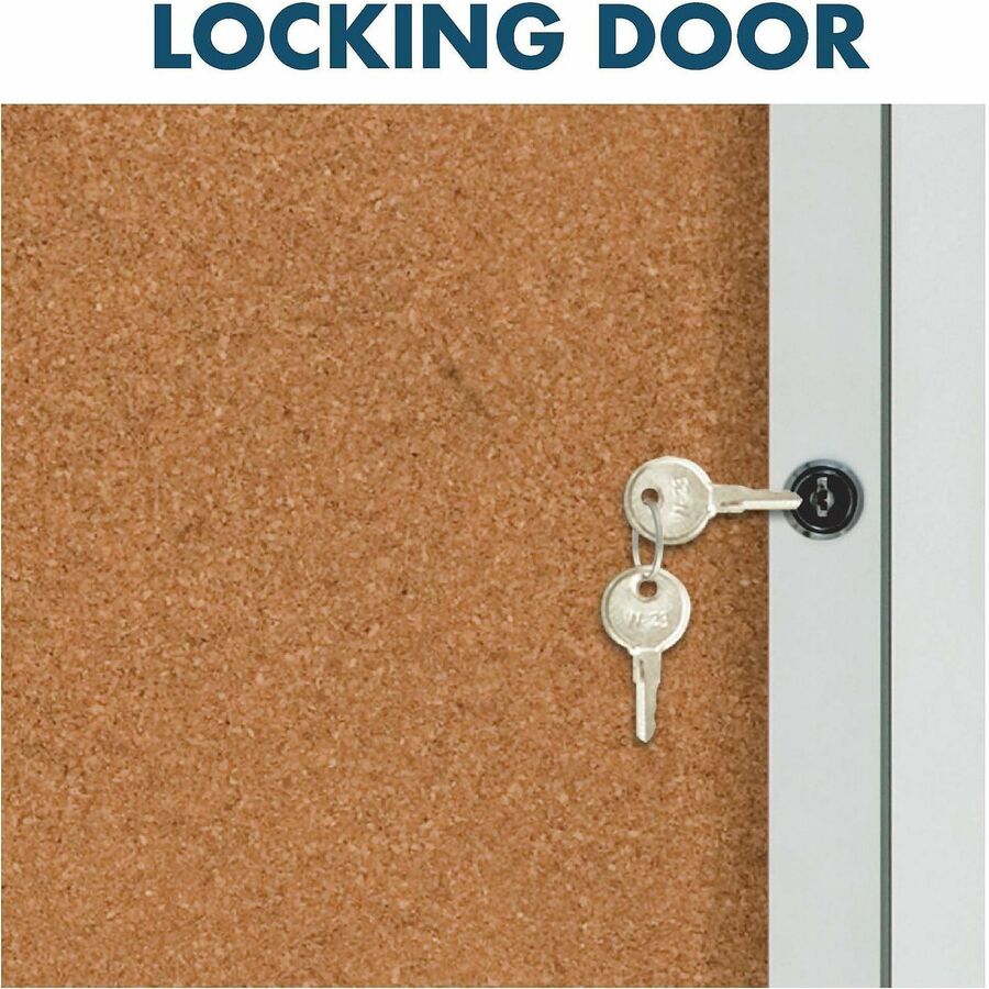 Enclosed Indoor Cork Bulletin Board with Three Hinged Doors, 72 x 48, Tan Surface, Silver Aluminum Frame
