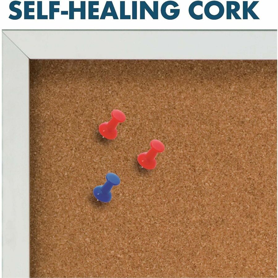 Enclosed Indoor Cork Bulletin Board with Three Hinged Doors, 72 x 48, Tan Surface, Silver Aluminum Frame