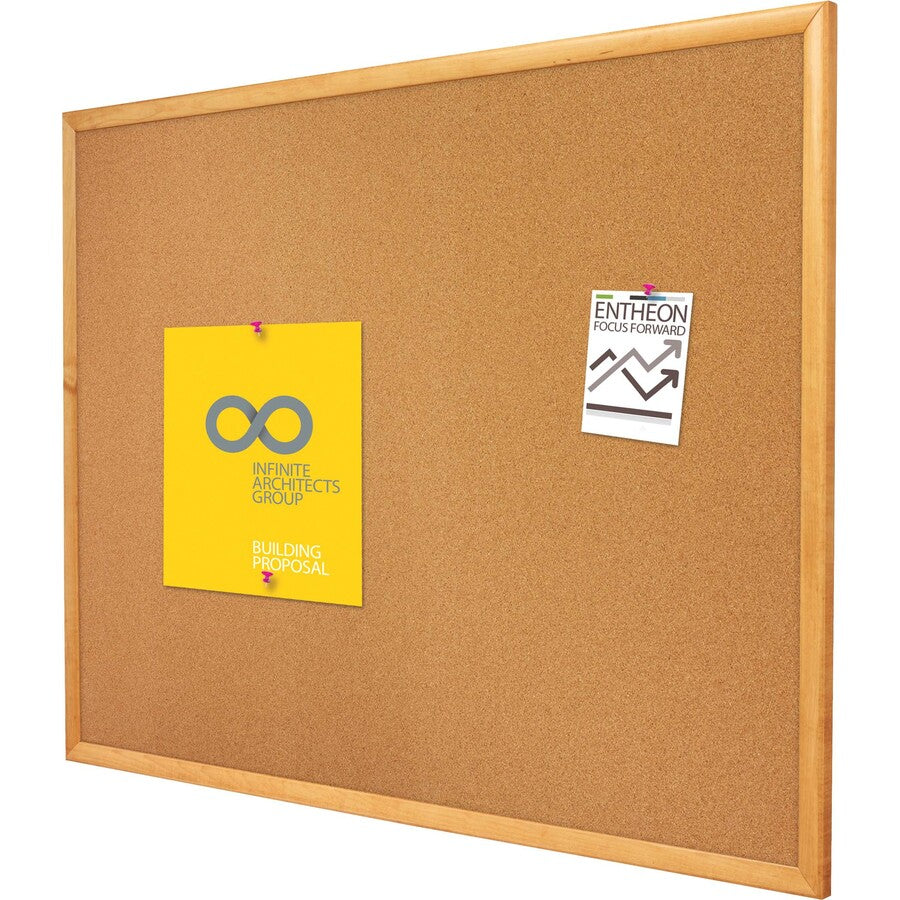 Quartet Classic Series Cork Bulletin Board - 36" Height x 60" Width - Brown Natural Cork Surface - Self-healing, Flexible, Durable - Oak Frame - 1 Each - 