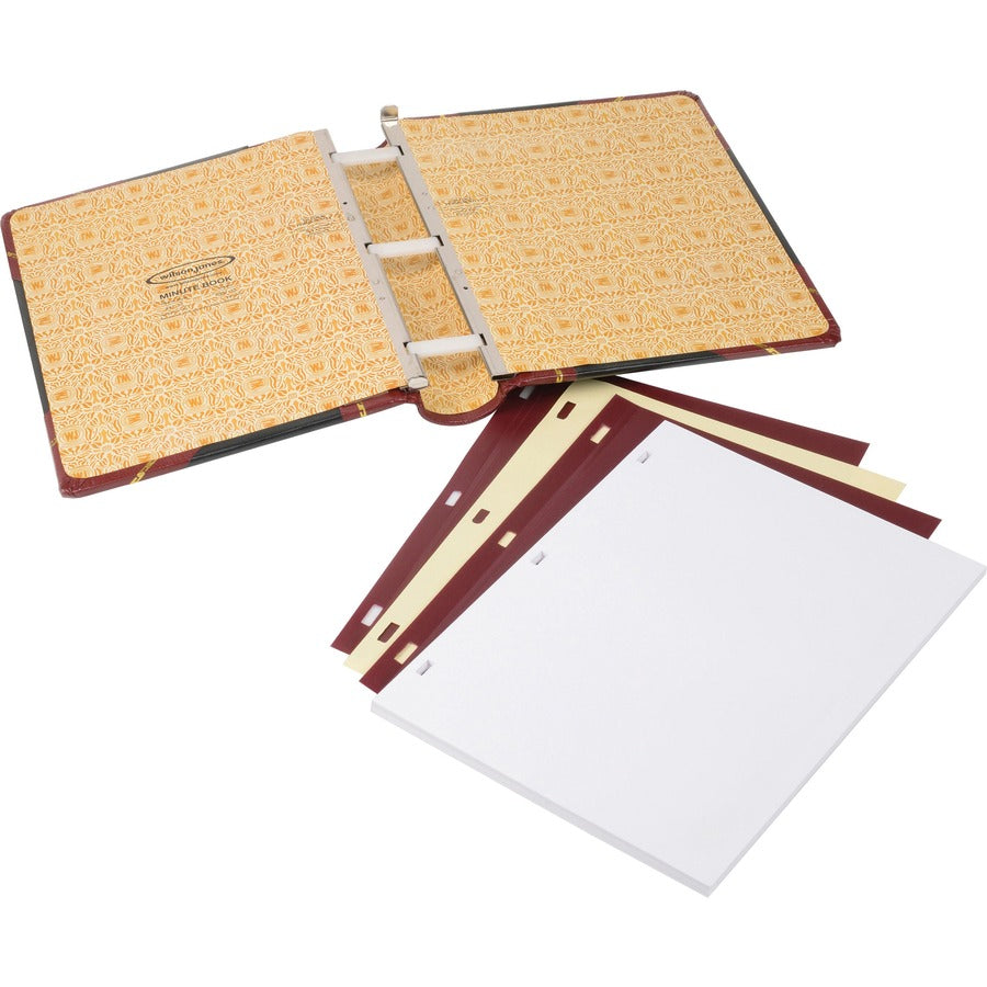 Wilson Jones Minute Book - 500 Sheet(s) - Letter - 8.50" x 11" Sheet Size - Black, Red, Gold Cover - 1 Each - 