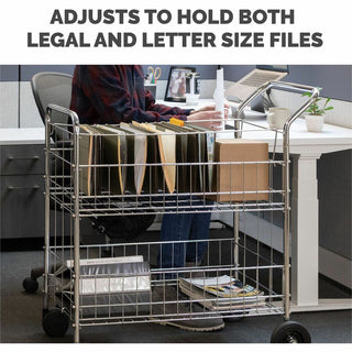 Wire Mail Cart, Metal, 2 Bins, 21.5" x 37.5" x 39.5", Chrome
