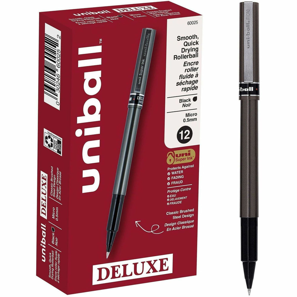 Deluxe Roller Ball Stick Waterproof Pen, Black Ink, Micro, Dozen, Sold as 1 Dozen