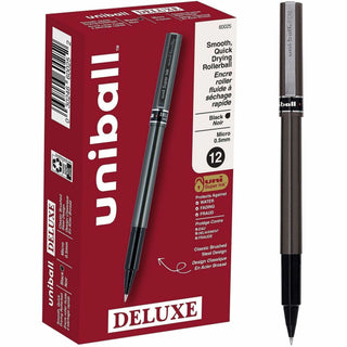 Deluxe Roller Ball Stick Waterproof Pen, Black Ink, Micro, Dozen, Sold as 1 Dozen