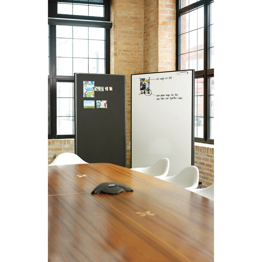 Quartet Motion Room Divider - 36" (3 ft) Width x 72" (6 ft) Height - White Porcelain Surface - Graphite Metal Frame - Magnetic - 1 Each