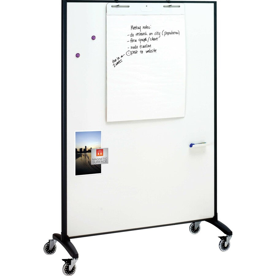 Quartet Motion Room Divider - 36" (3 ft) Width x 72" (6 ft) Height - White Porcelain Surface - Graphite Metal Frame - Magnetic - 1 Each