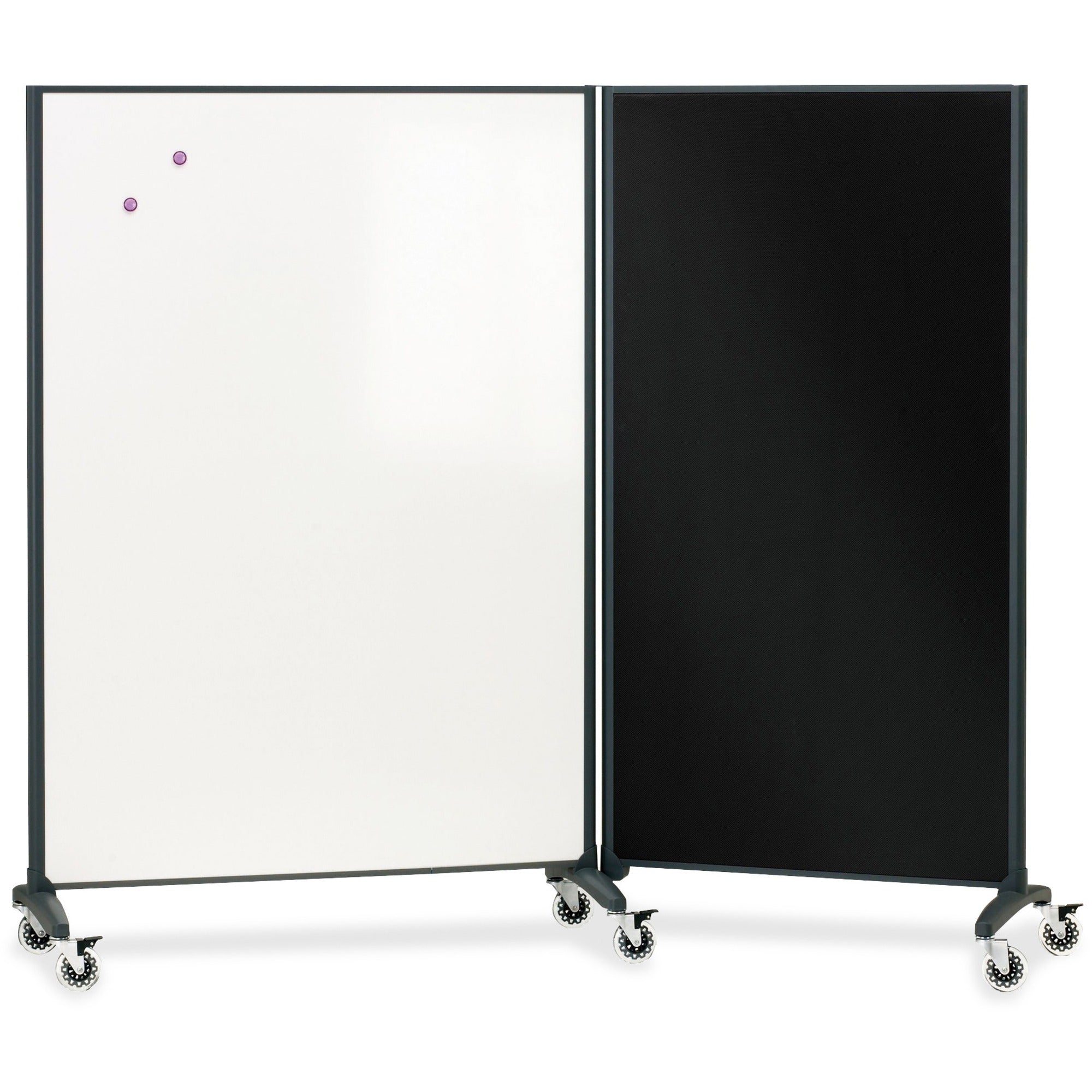 quartet-motion-room-divider-36-3-ft-width-x-72-6-ft-height-white-porcelain-surface-graphite-metal-frame-magnetic-1-each_qrt6630mb - 1