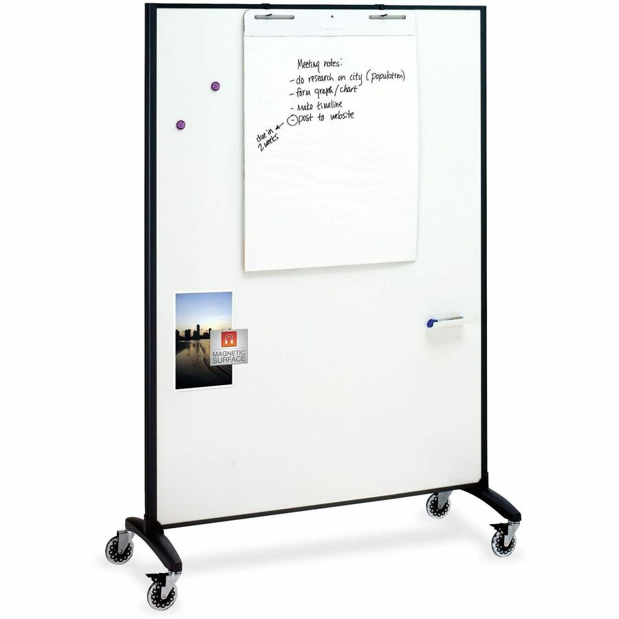 Quartet Motion Room Divider - 48" (4 ft) Width x 72" (6 ft) Height - White Porcelain Surface - Graphite Metal Frame - Magnetic - 1 Each
