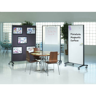 Quartet Motion Room Divider - 48" (4 ft) Width x 72" (6 ft) Height - White Porcelain Surface - Graphite Metal Frame - Magnetic - 1 Each