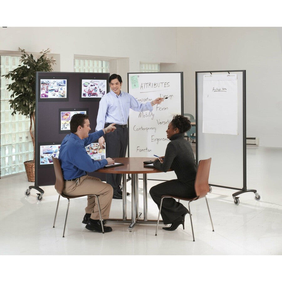 Quartet Motion Room Divider - 48" (4 ft) Width x 72" (6 ft) Height - White Porcelain Surface - Graphite Metal Frame - Magnetic - 1 Each