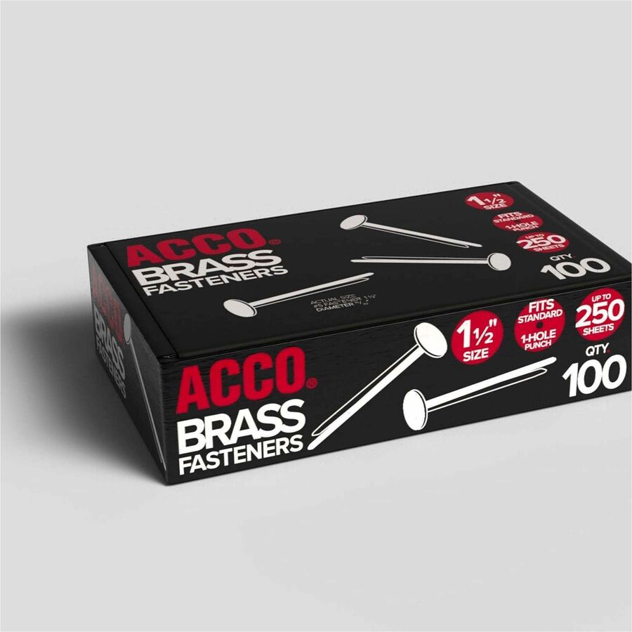 #6 Brass Prong Paper Fasteners, 1.5" Capacity, Brass, 100/Box