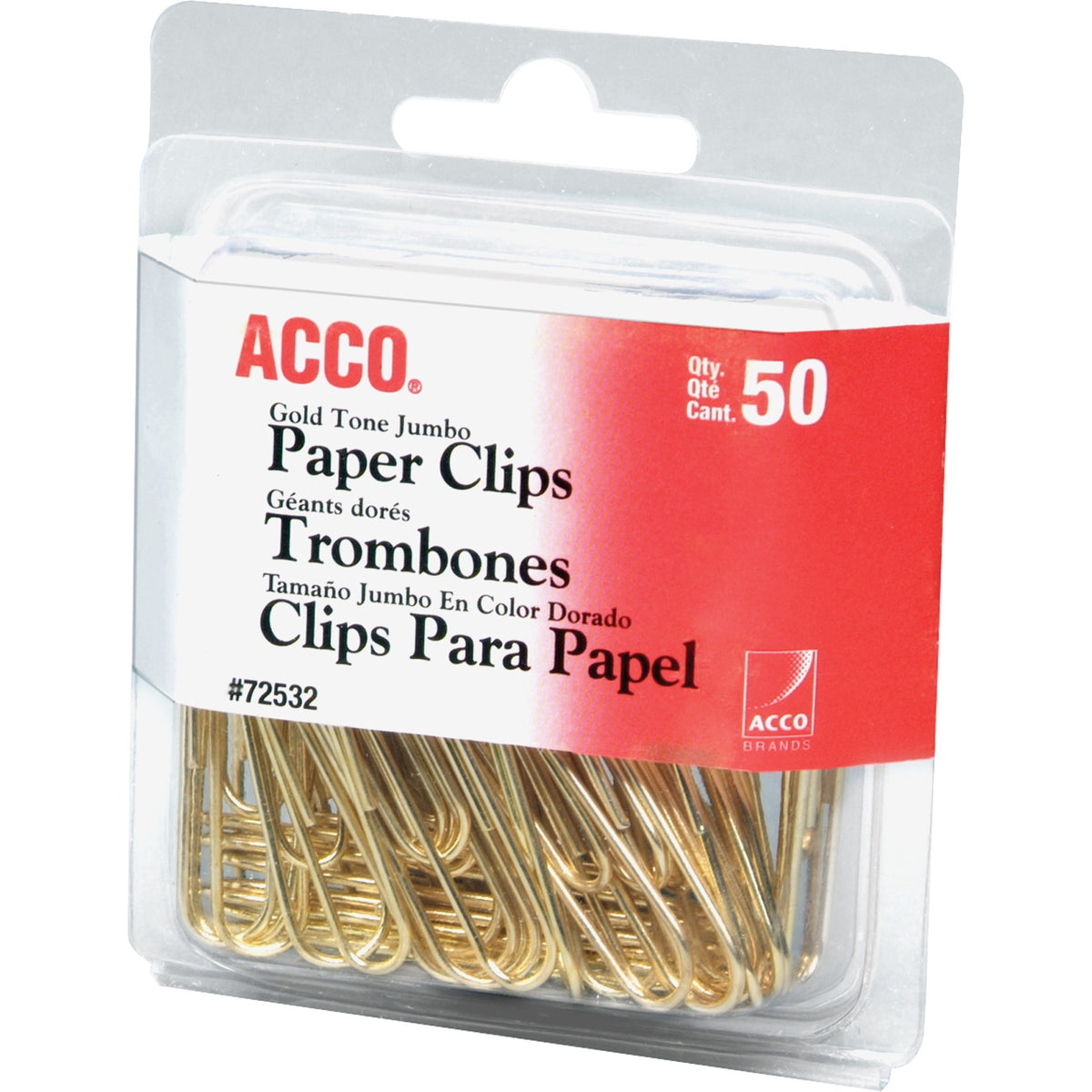 Gold Tone Paper Clips, Jumbo, Smooth, Gold, 50/Box