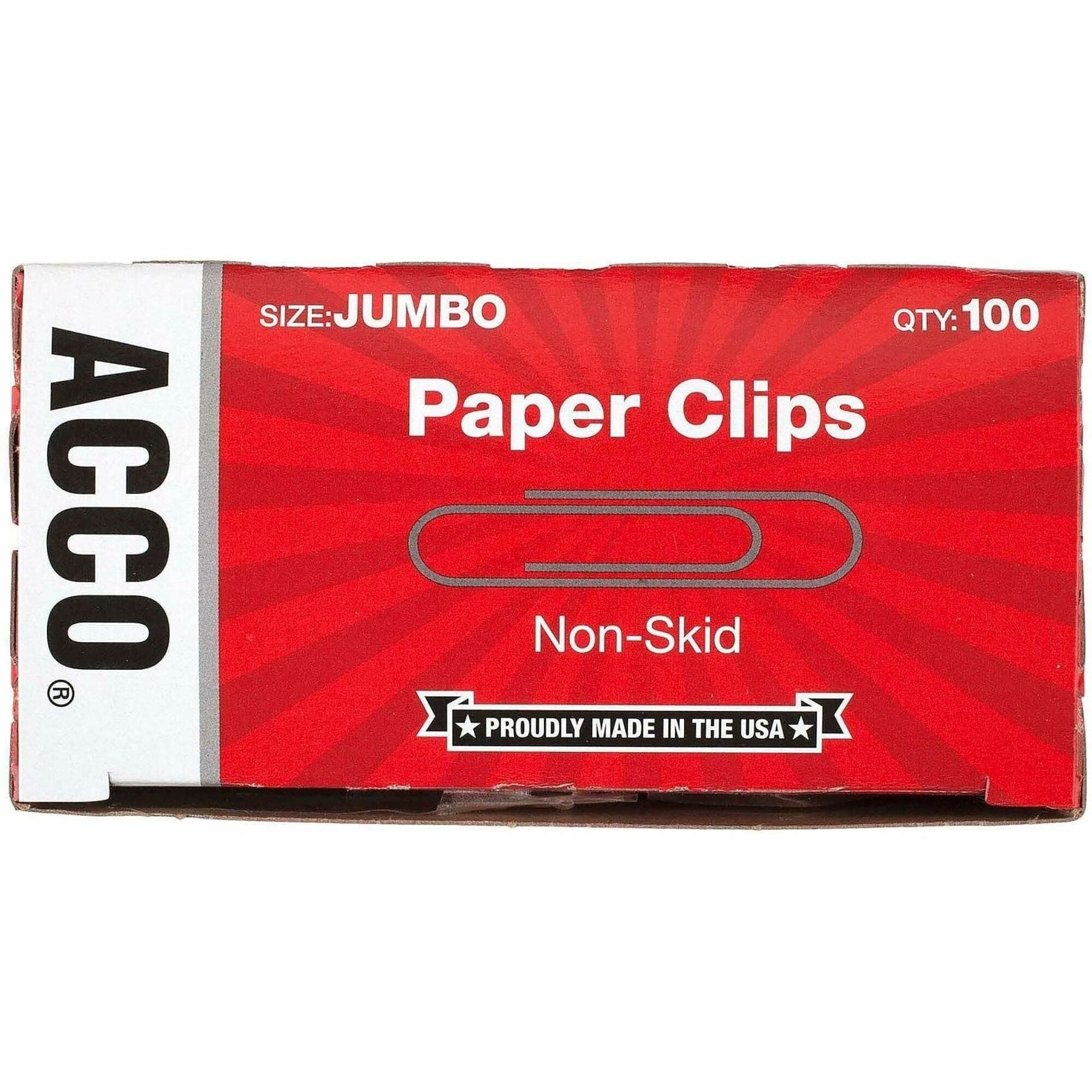 Paper Clips, Jumbo, Nonskid, Silver, 100 Clips/Box, 10 Boxes/Pack