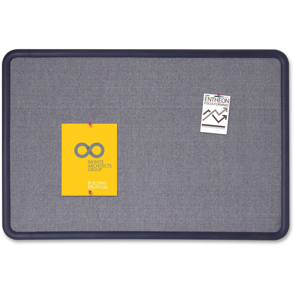 Contour Fabric Bulletin Board, 48 x 36, Light Blue Surface, Navy Blue Plastic Frame