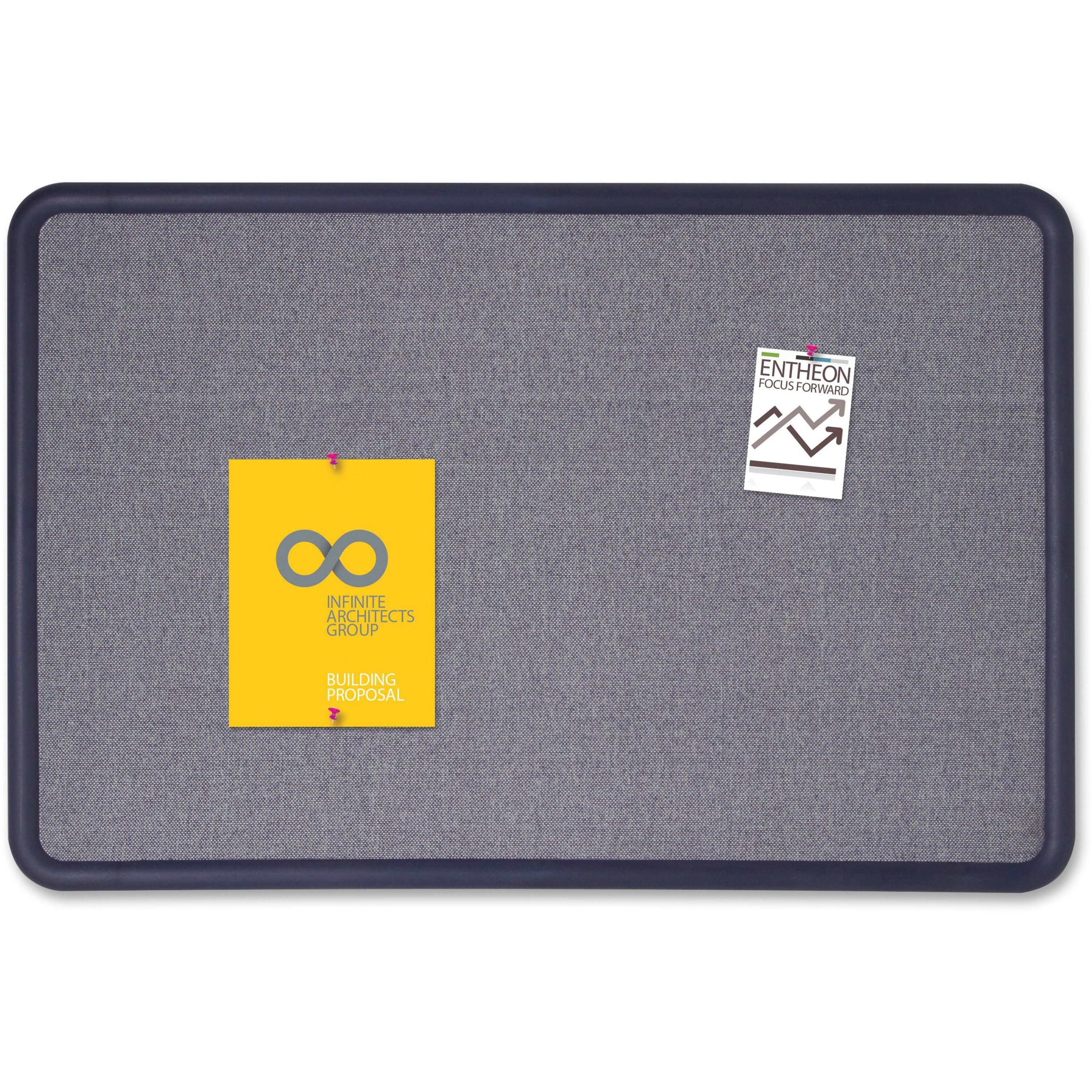 Contour Fabric Bulletin Board, 48 x 36, Light Blue Surface, Navy Blue Plastic Frame