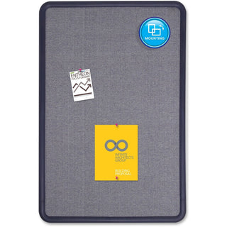 Contour Fabric Bulletin Board, 48 x 36, Light Blue Surface, Navy Blue Plastic Frame