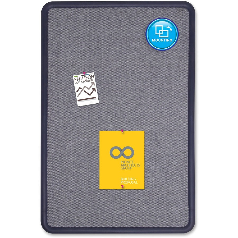 Contour Fabric Bulletin Board, 48 x 36, Light Blue Surface, Navy Blue Plastic Frame