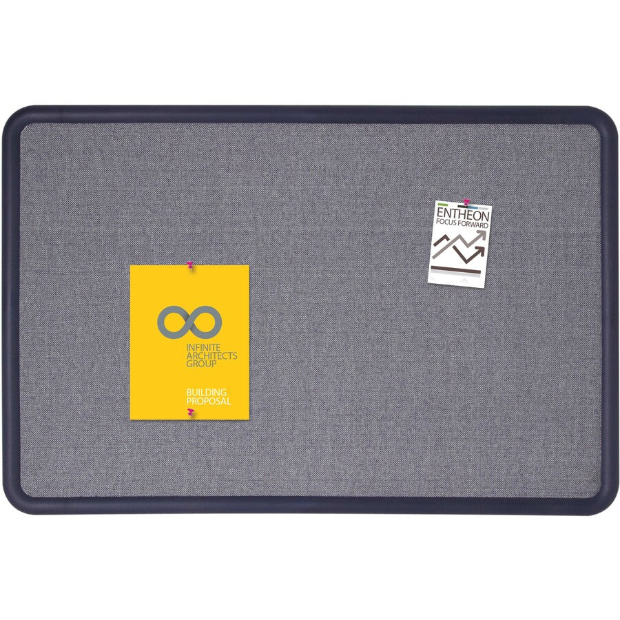 Contour Fabric Bulletin Board, 48 x 36, Light Blue Surface, Navy Blue Plastic Frame